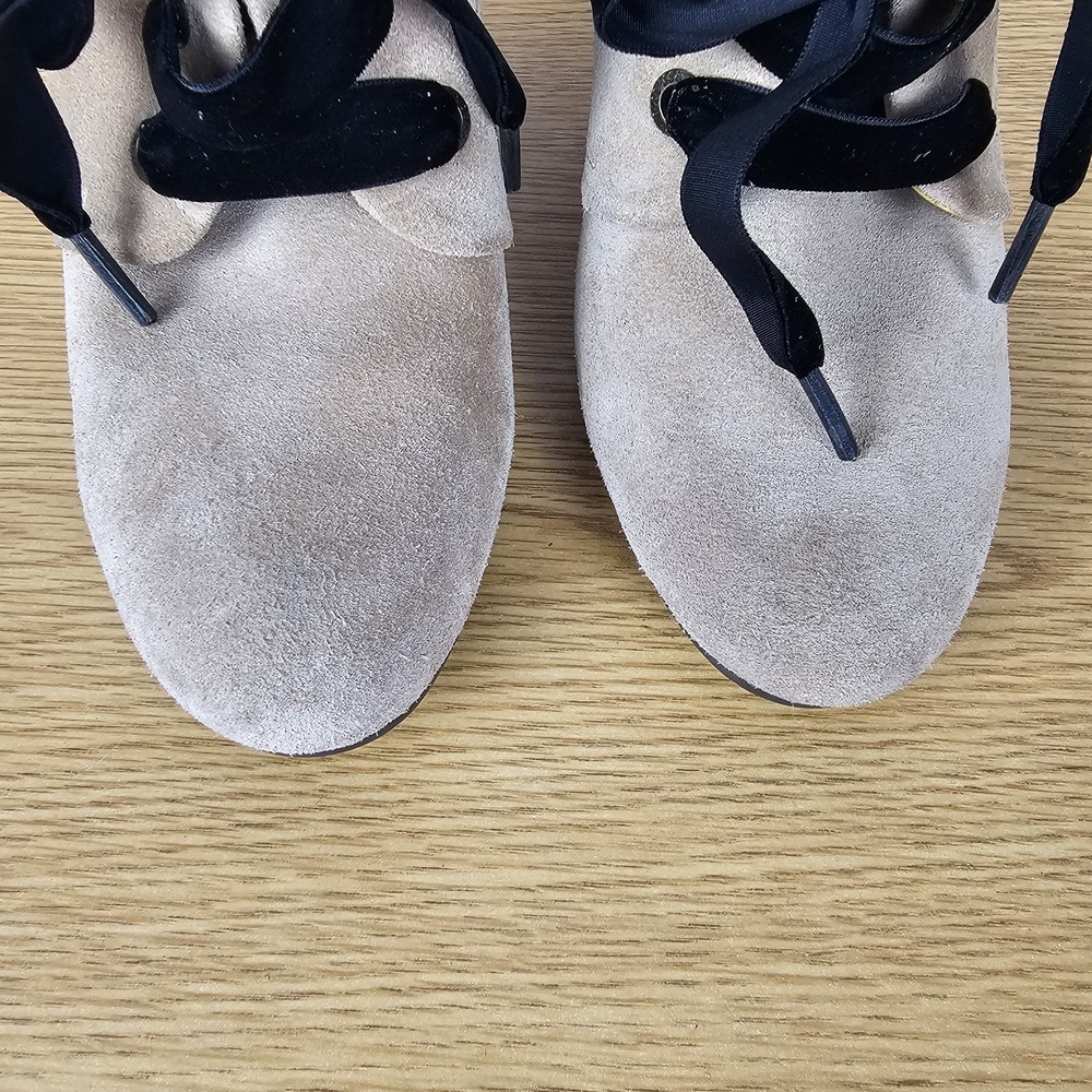 Anthropologie Bussola Enna Boot EU 39 US 8-8.5 Taupe Suede Lace Up Wedge Preppy - Picture 3 of 11